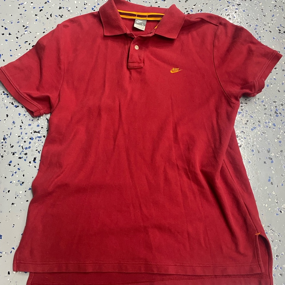 Nike‎ Polo Shirt Mens Large Grey Tag Logo Swoosh Golf Casual Cotton Orange Red